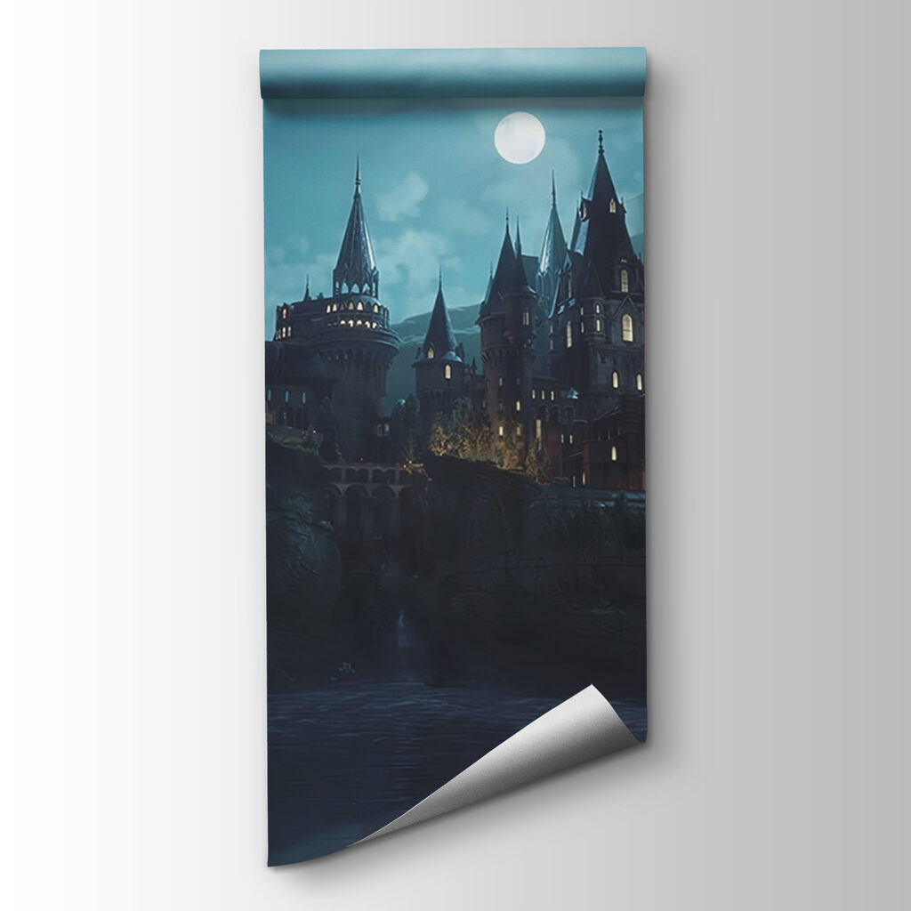 Castle on a hill with a moon in the sky Castle on a hill with a moon in the sky