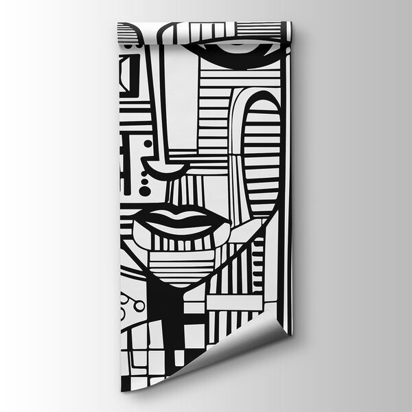 A black and white drawing of a woman's face