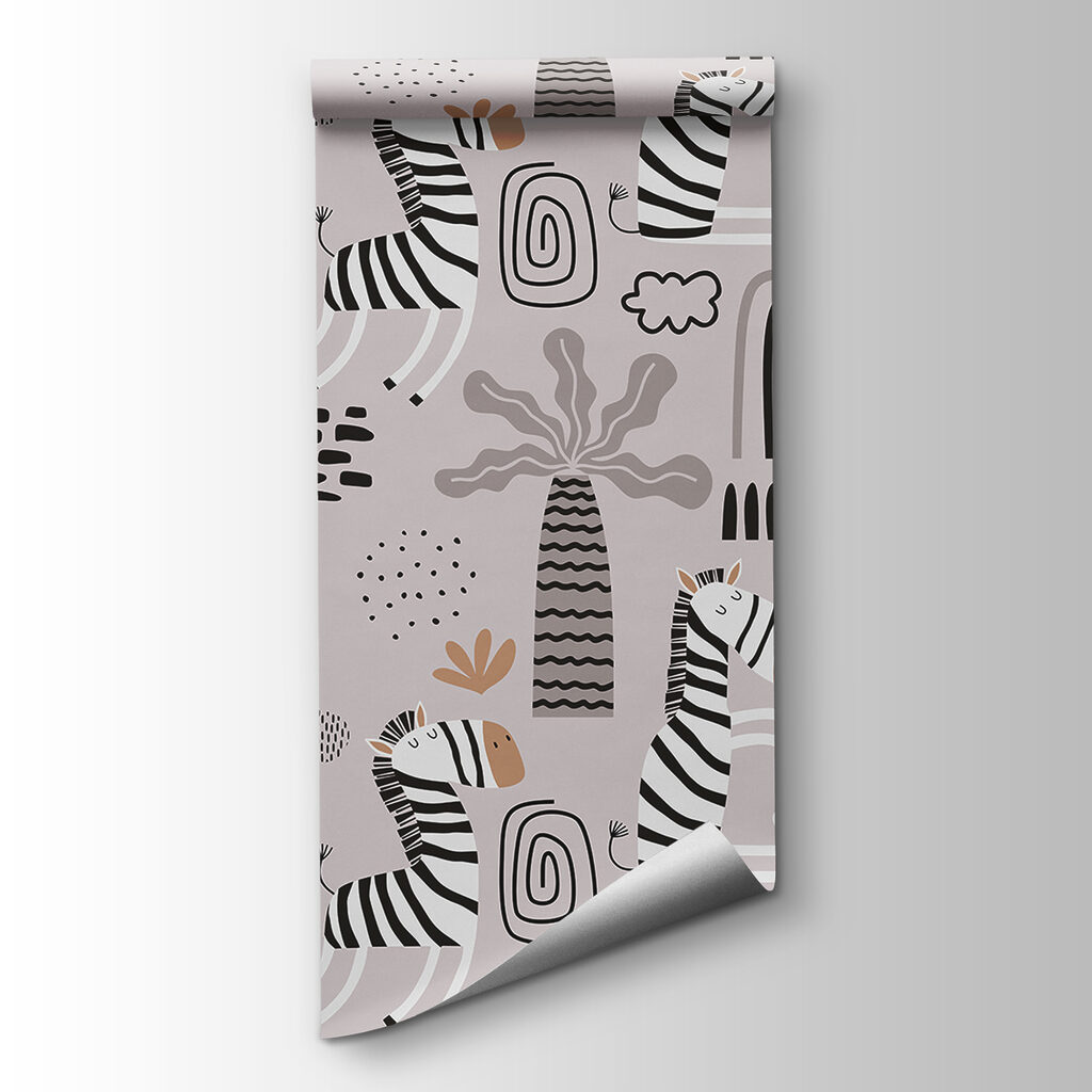 A pattern of zebras and trees