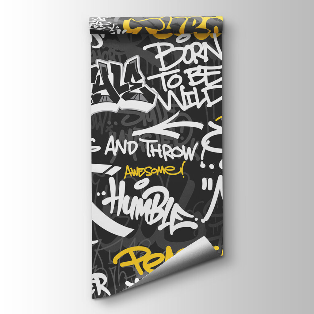 A black and yellow graffiti