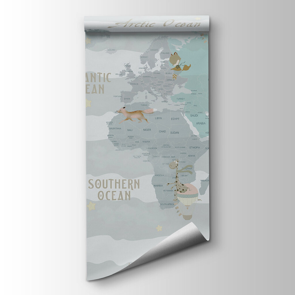 A map of the world with animals and balloons A map of the world with animals and balloons