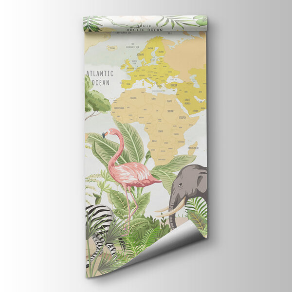 A map of the world with animals