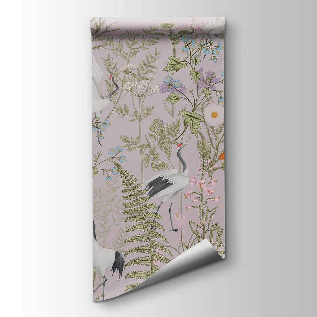 A wallpaper with birds and plants