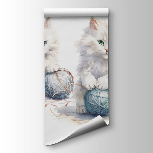 A watercolor of two kittens playing with yarn A watercolor of two kittens playing with yarn