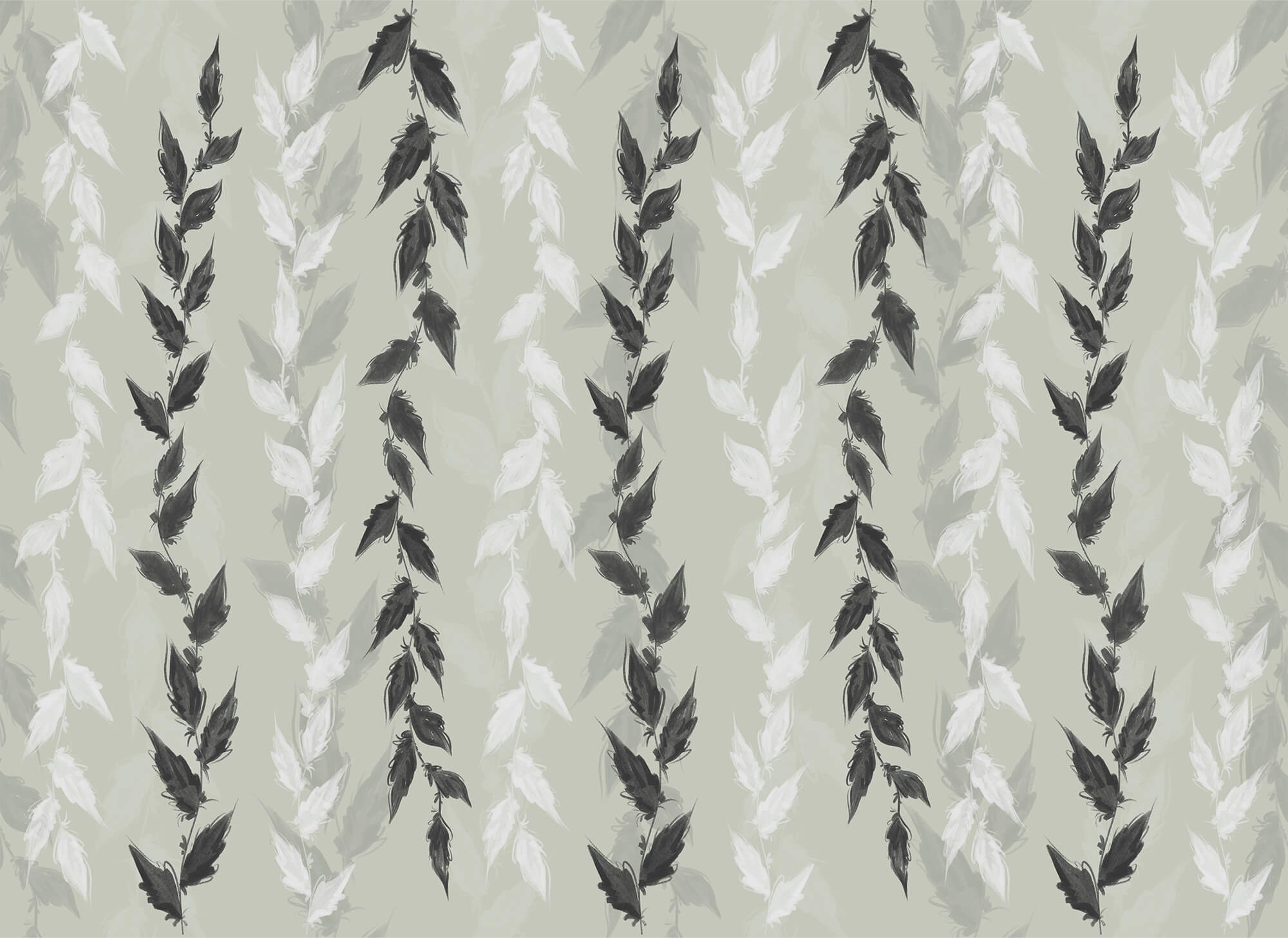 Black and white leaves on a gray background