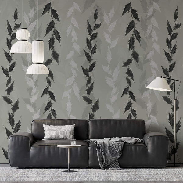 Wall murals Wall murals Black and white leaves on a gray background (SKU: t00432)