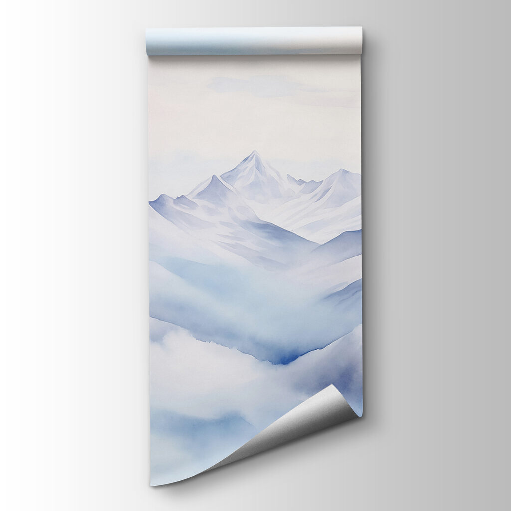 Watercolor painting of mountains and clouds