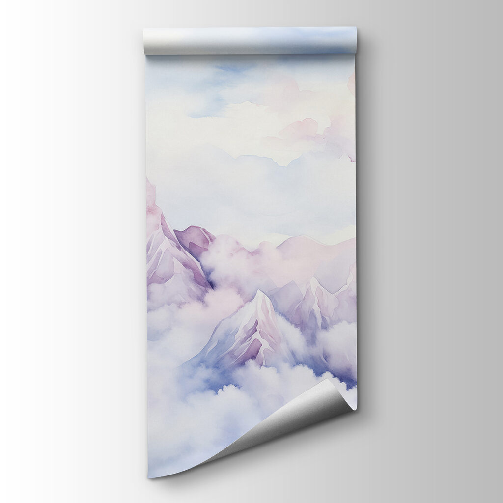 Painting of a mountain range with a balloon in the sky Painting of a mountain range with a balloon in the sky