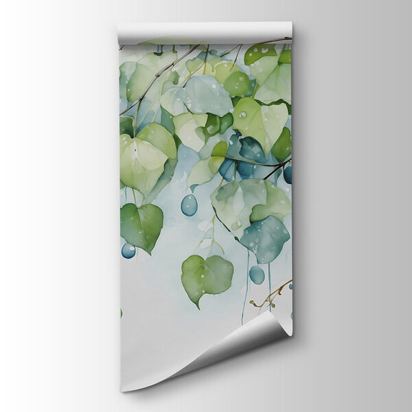 Watercolor painting of a branch with leaves and blue berries Watercolor painting of a branch with leaves and blue berries