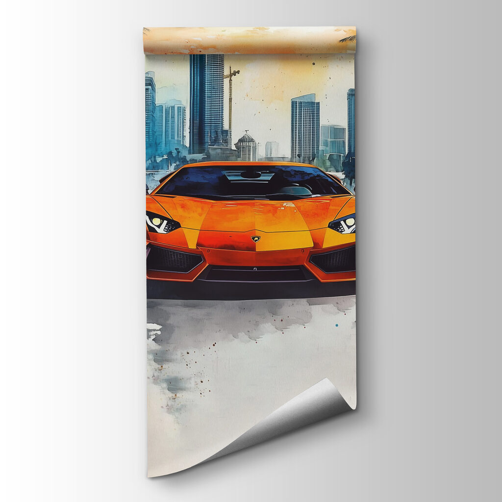 Orange sports car in the snow Orange sports car in the snow