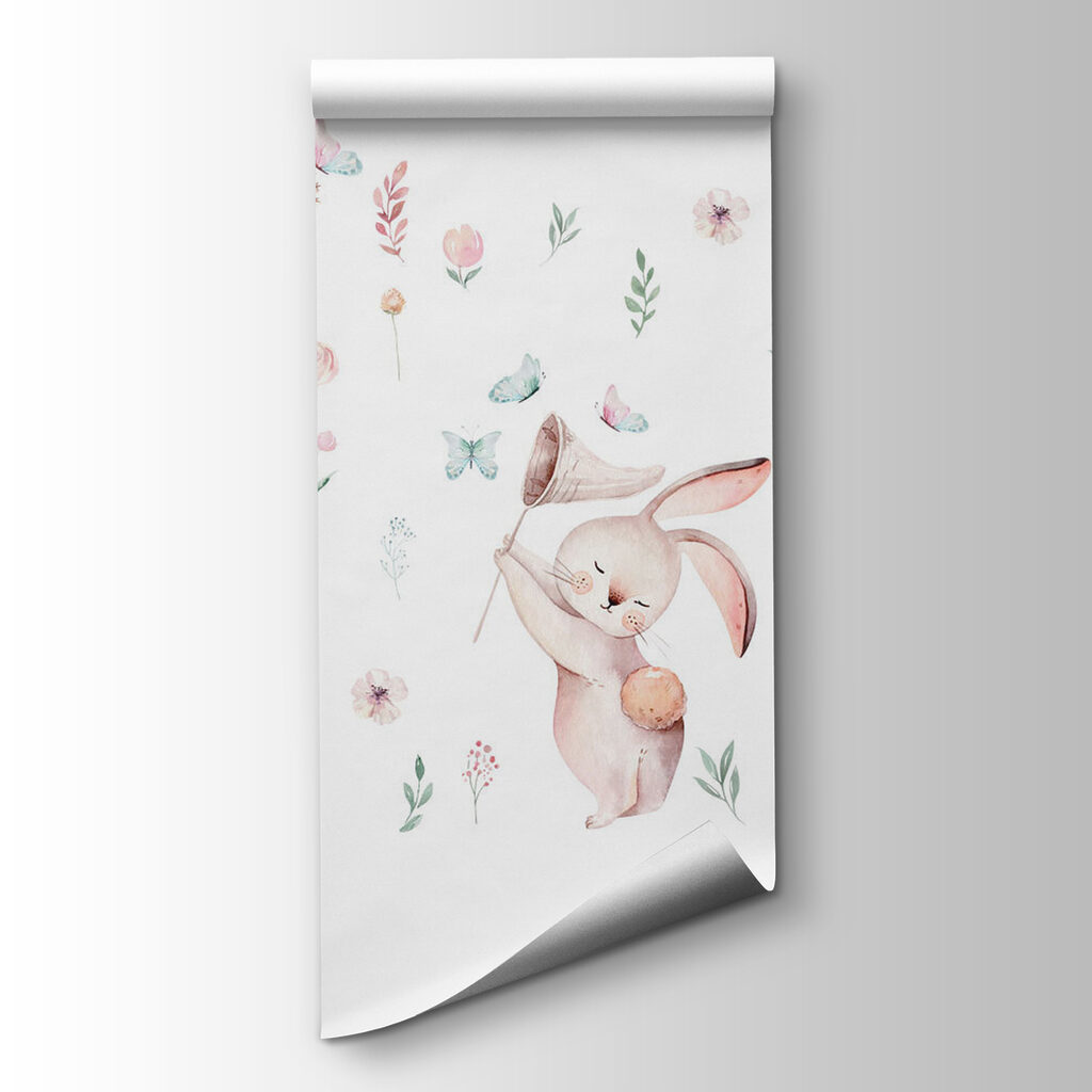 Group of rabbits with flowers and butterflies Group of rabbits with flowers and butterflies