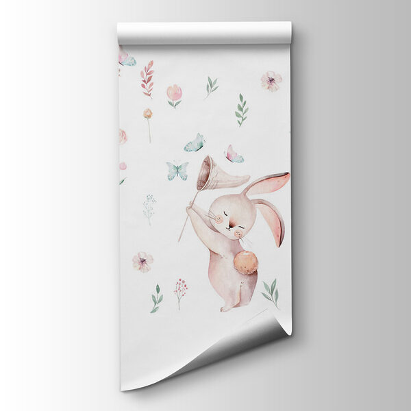 Group of rabbits with flowers and butterflies Group of rabbits with flowers and butterflies