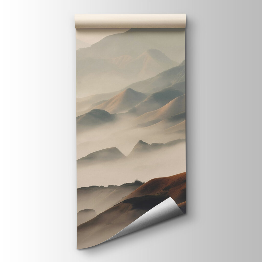 Foggy mountains with hills and water