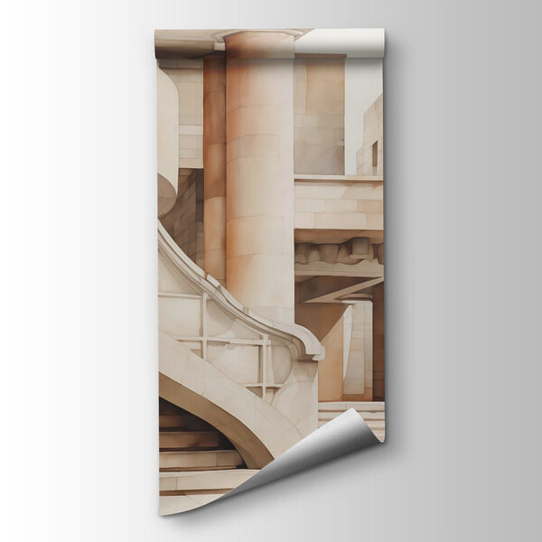 Painting of a building with stairs and steps Painting of a building with stairs and steps