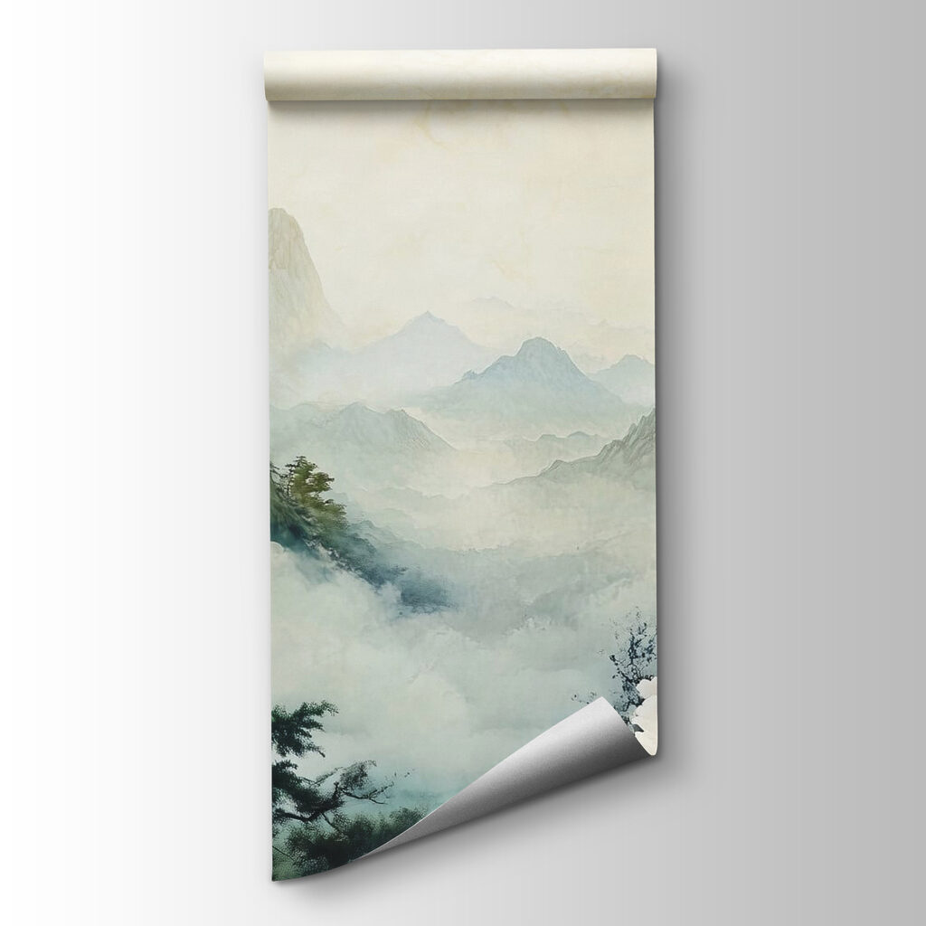 Painting of flowers and mountains