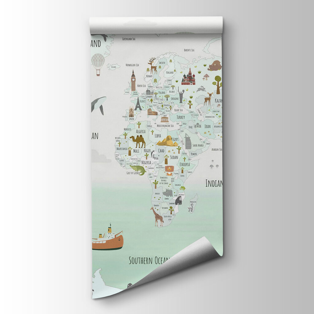 Map of the world with animals