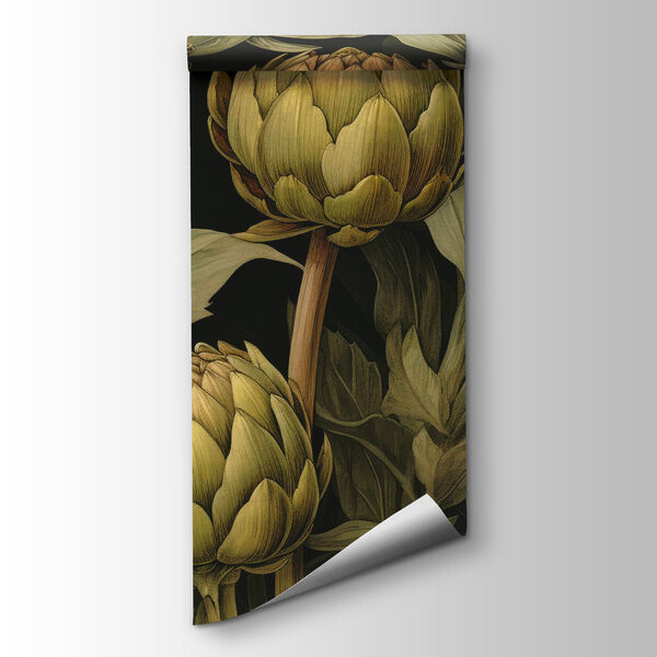 Artichokes with leaves and stems on a black background Artichokes with leaves and stems on a black background