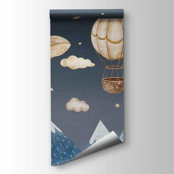 Whale and hot air balloon in the sky