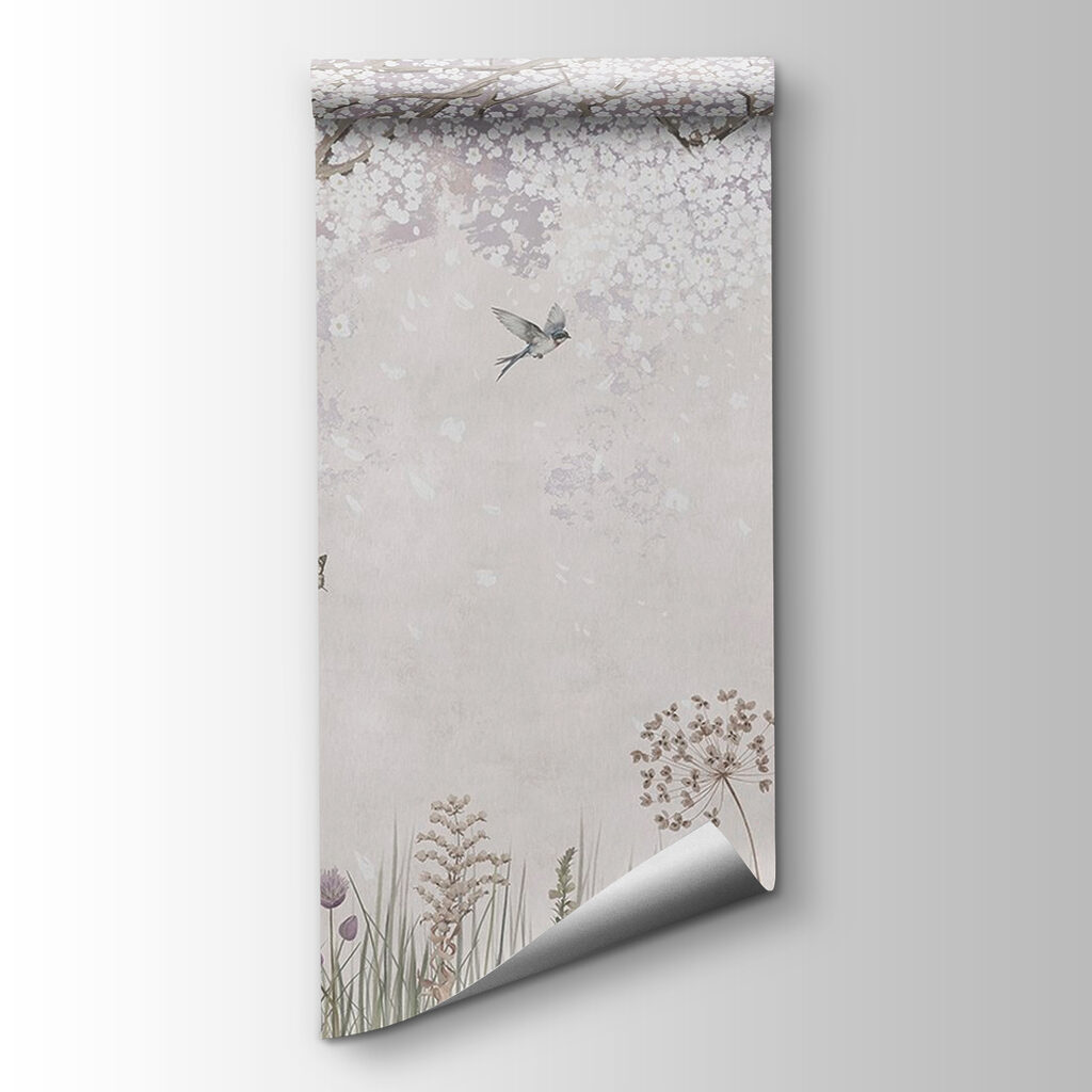 Painting of a garden with flowers and butterflies