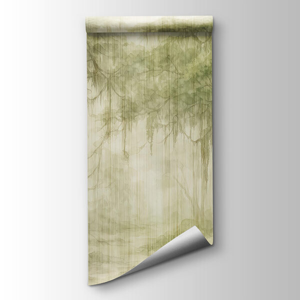 Painting of trees in a foggy forest Painting of trees in a foggy forest