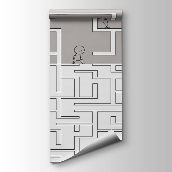 Maze game with cartoon people walking on the ground