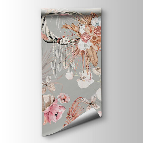 Wallpaper with flowers and feathers Wallpaper with flowers and feathers