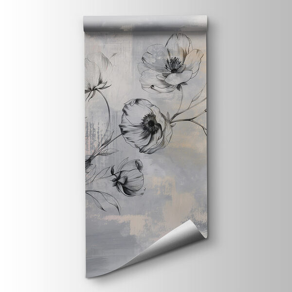A drawing of flowers on a grey background
