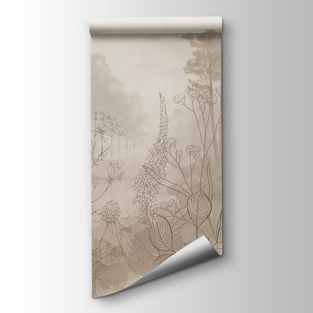 Foggy landscape with trees and plants Foggy landscape with trees and plants