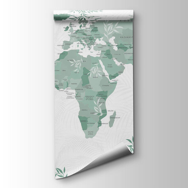 Map of the world with green leaves