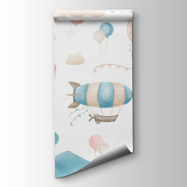 Group of hot air balloons and flags