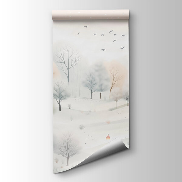 Snowy landscape with trees and birds Snowy landscape with trees and birds