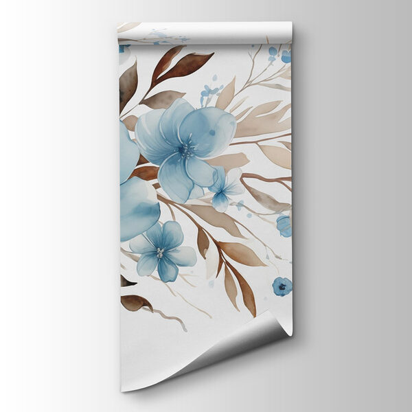 Painting of blue flowers and brown leaves Painting of blue flowers and brown leaves