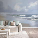 Beach with waves crashing on the shore Wall mural Beach with waves crashing on the shore