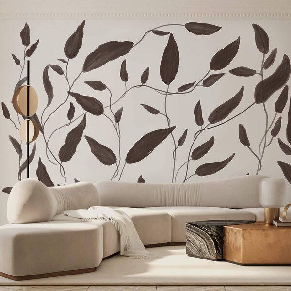 Wall murals Drawing of leaves on a white background (SKU: t00446) Wall murals Wall murals Drawing of leaves on a white background (SKU: t00446)