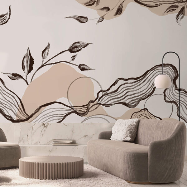 Wall murals Wall murals Elegant flowing lines with natural elements (SKU: t00466)