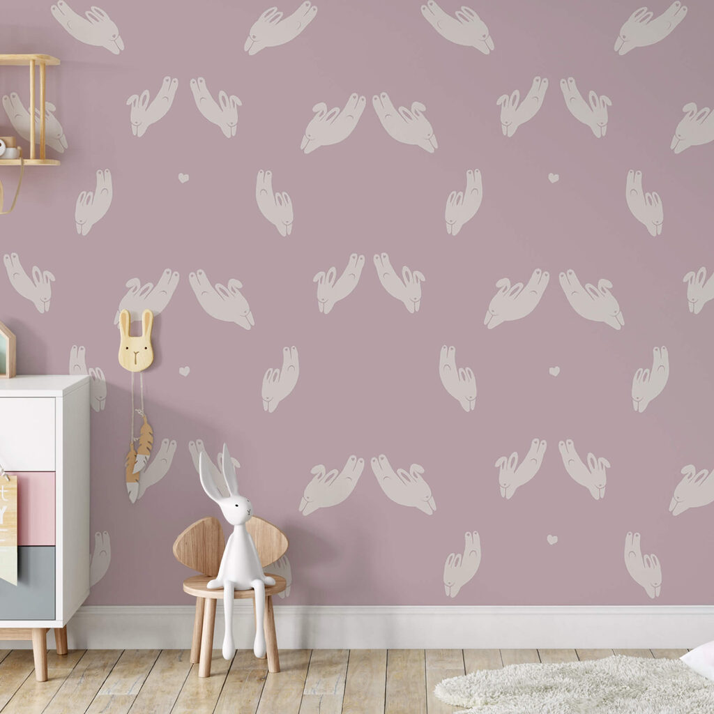 Pattern of rabbits on a purple background