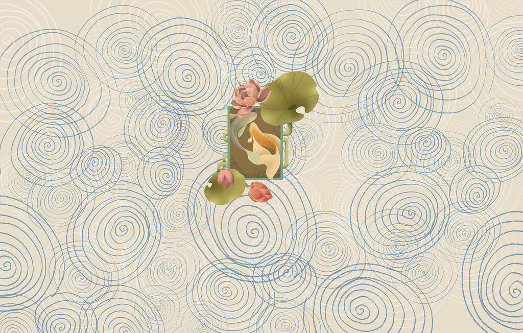 Pattern of spirals and flowers