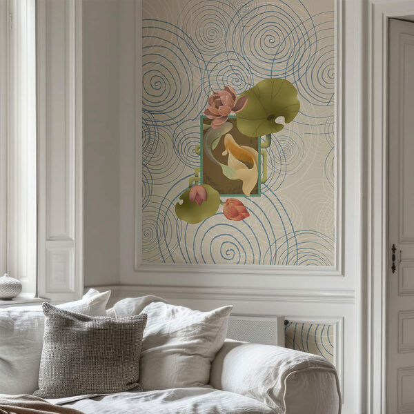 Pattern of spirals and flowers