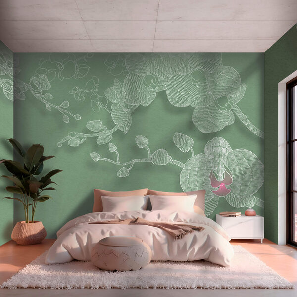 Wall murals Wall murals Delicate orchids against a green backdrop (SKU: t00526)
