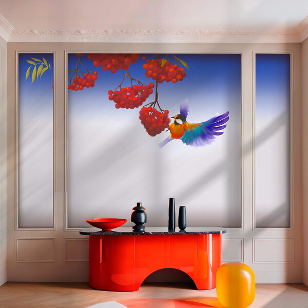 Wall murals Bird eating a bunch of red berries (SKU: t00527) Wall murals Wall murals Bird eating a bunch of red berries (SKU: t00527)