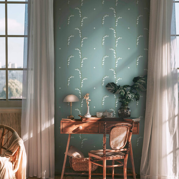 Pattern of white flowers on a blue background