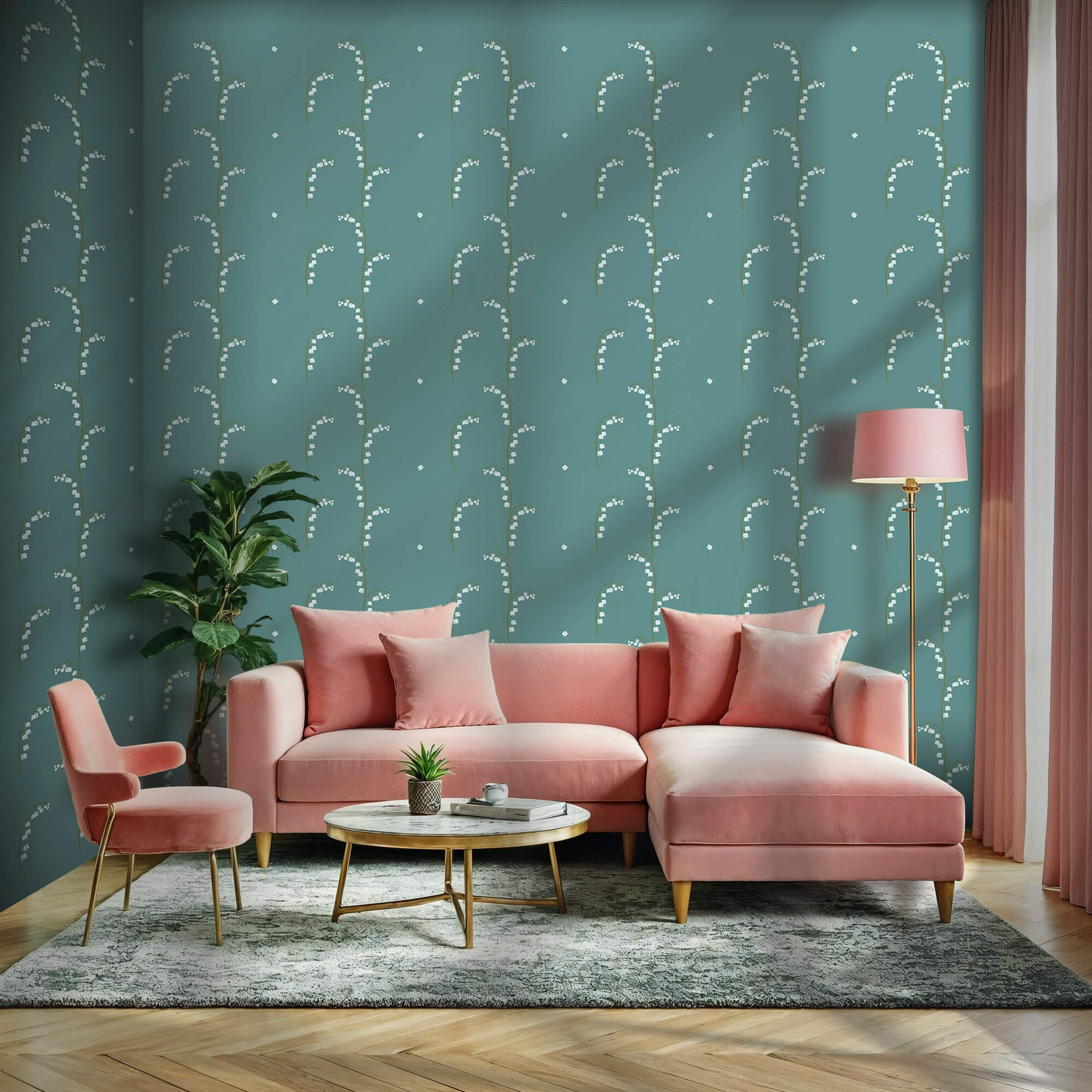 Pattern of white flowers on a blue background