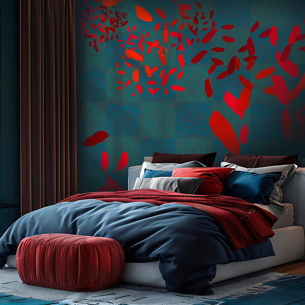 Wall murals Wall murals Red leaves on a blue background (SKU: t00533)
