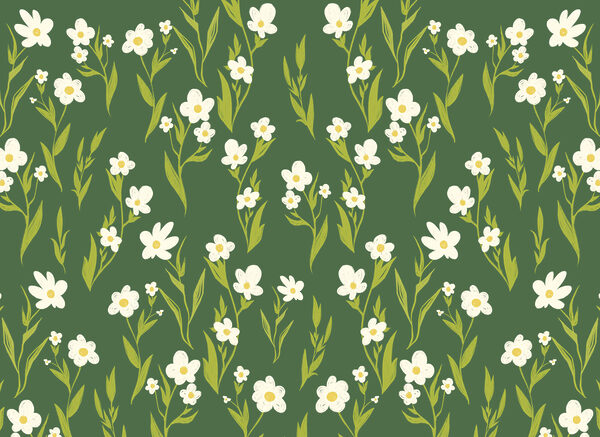 Pattern of white flowers and green leaves
