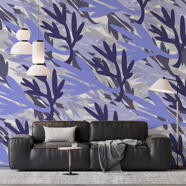 Wall murals Wall murals Pattern of blue and purple leaves (SKU: t00456)