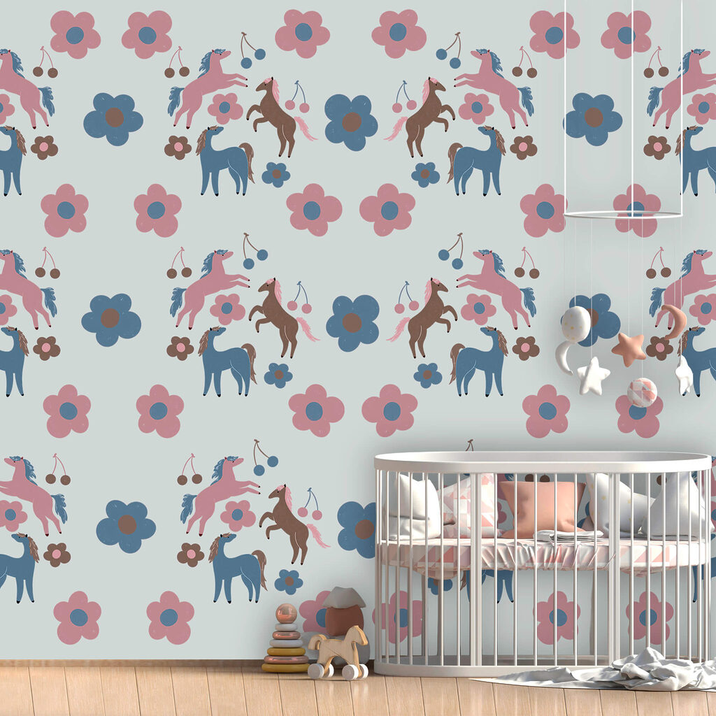 Pattern of horses and flowers