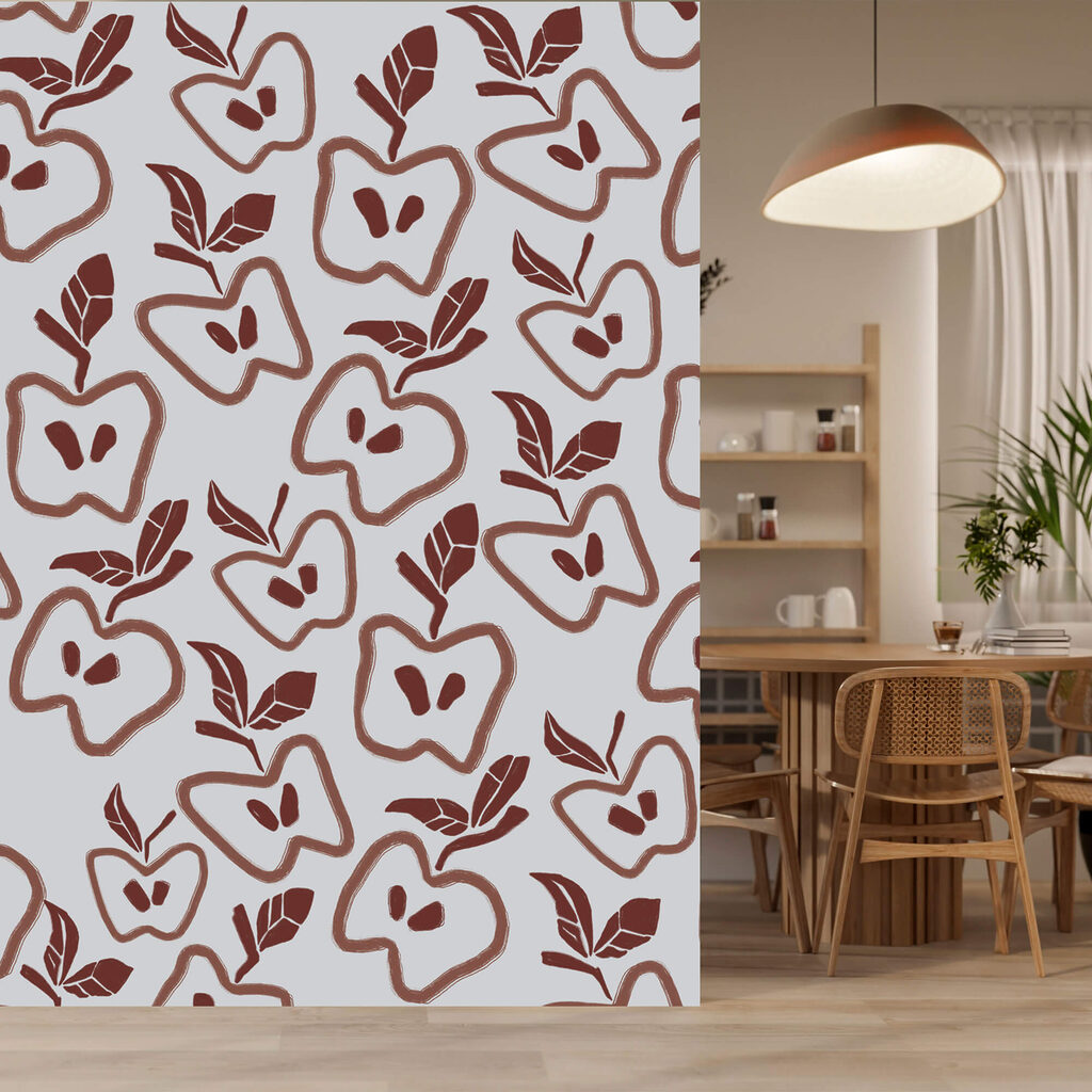 Pattern of apples and leaves