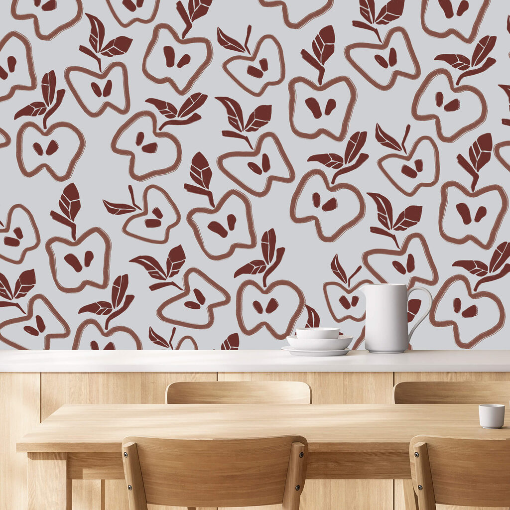 Pattern of apples and leaves