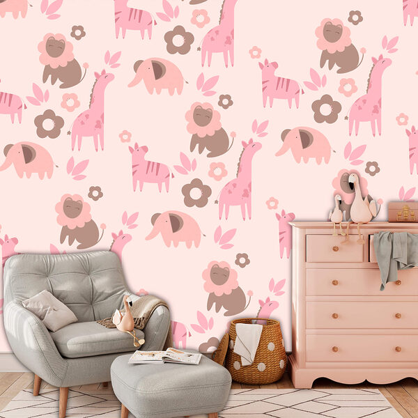 Pattern of animals and flowers