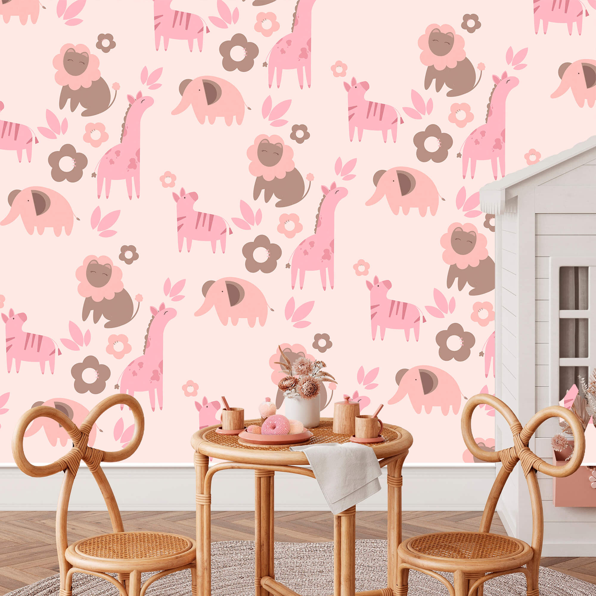 Pattern of animals and flowers